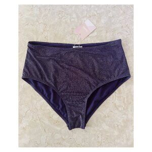 NWT Andie Sz L High Waisted Luster Bottoms Navy Blue Sparkle Swimsuit